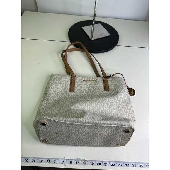 Michael Kors Jet Set Travel Md Carryall Tote White Canvas - Picture 6 of 11